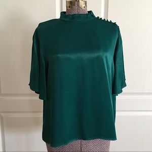 Zara Satiny Green Short Sleeve Blouse